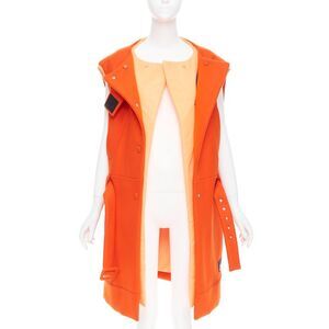 rare PRADA 2018 Runway orange virgin wool belted puffer lined long vest IT38 XS